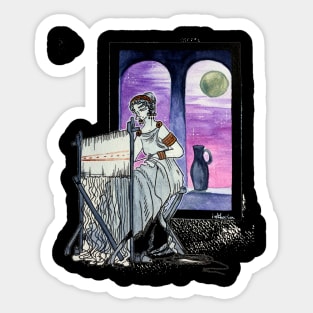 Girl sitting weaving Sticker